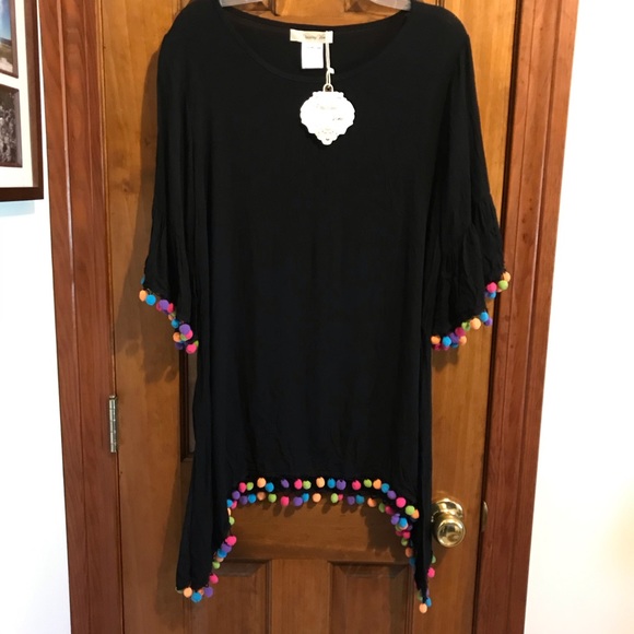 Paisley Vine Tops - Paisley Vine NWT semi-sheer black pompom top.   M